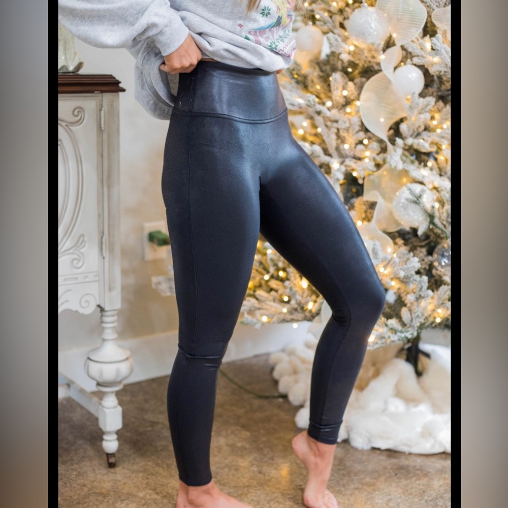 Navy Spanx leather Leggings